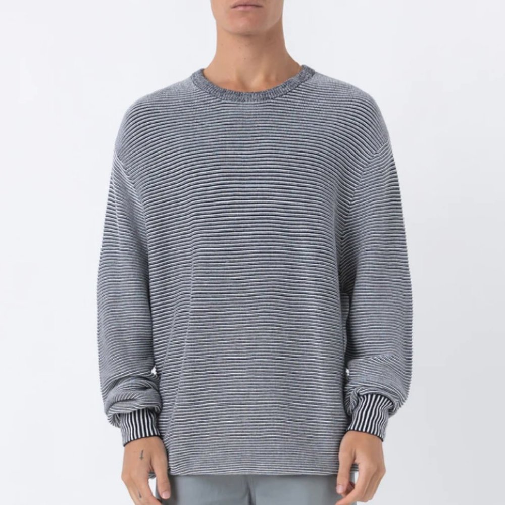 NWT Barney Cools Breton Crew Knit Black Slub Size Small